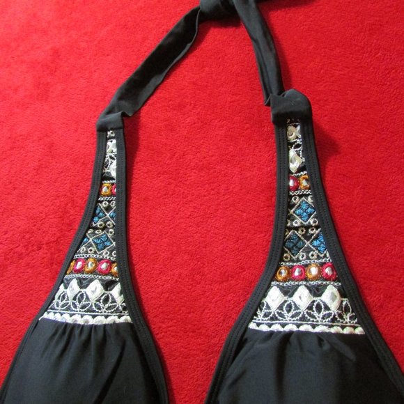 VENUS Embellished Halter Bikini Top Black - Picture 4 of 7